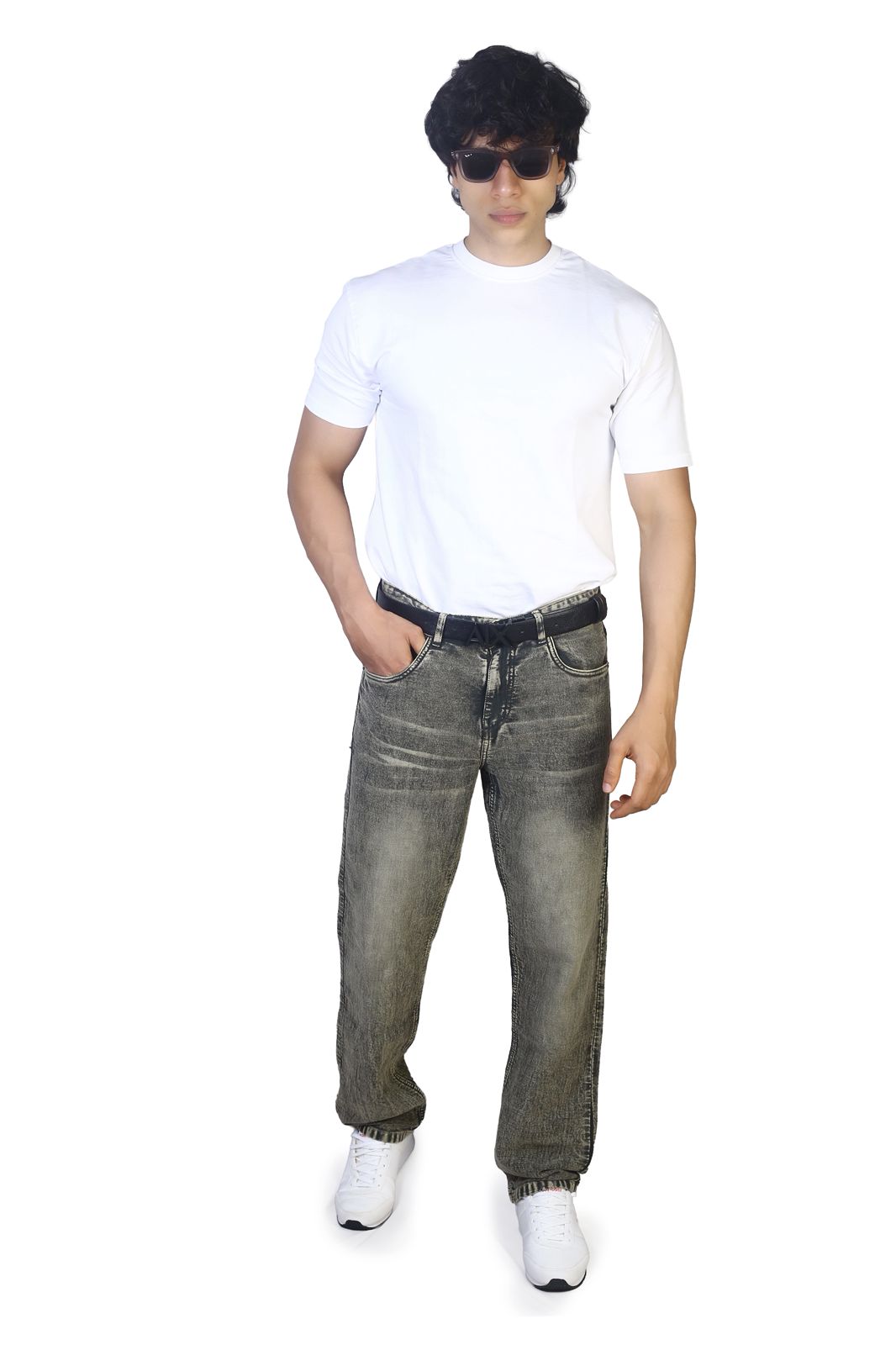 MENS REGULAR FIT JEANS-MEDIUM GREY WITH 3D