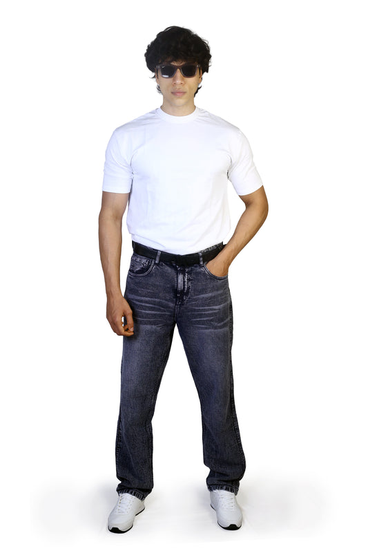 MENS STRAIGHT FIT JEANS-DENIM LIGHT BLUE WITH 3D