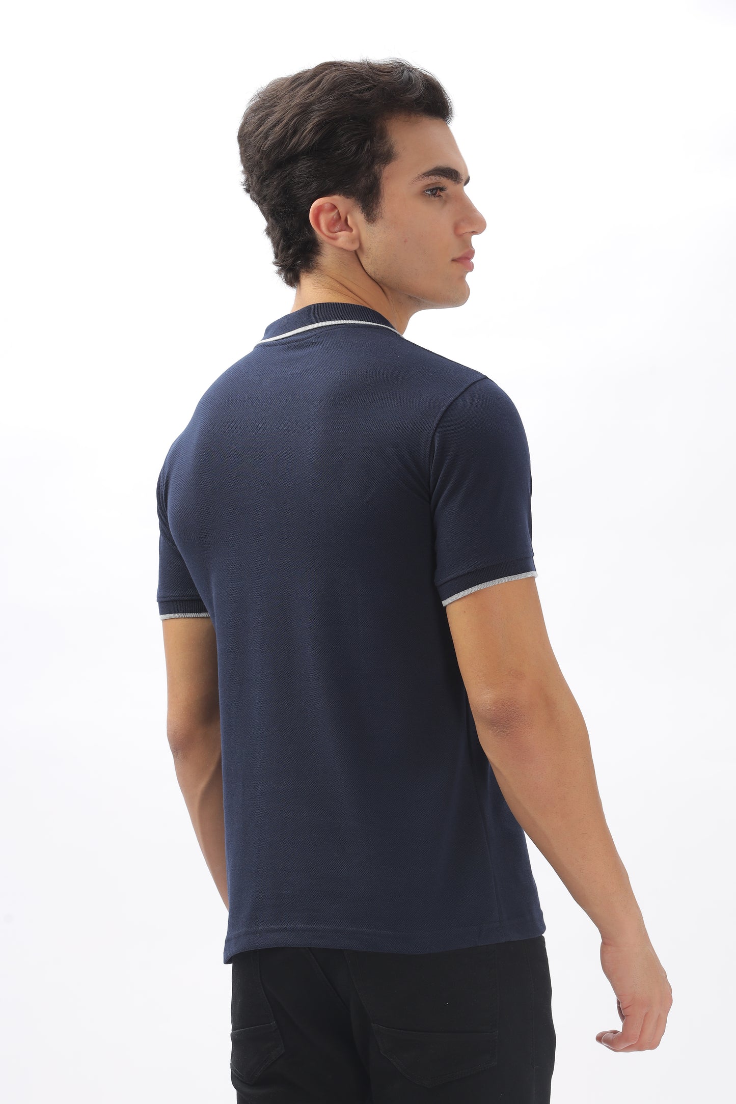 Navy blue Plain Collar T-Shirt – Pique Fabric (65% Cotton, 35% Polyester), 220 GSM.