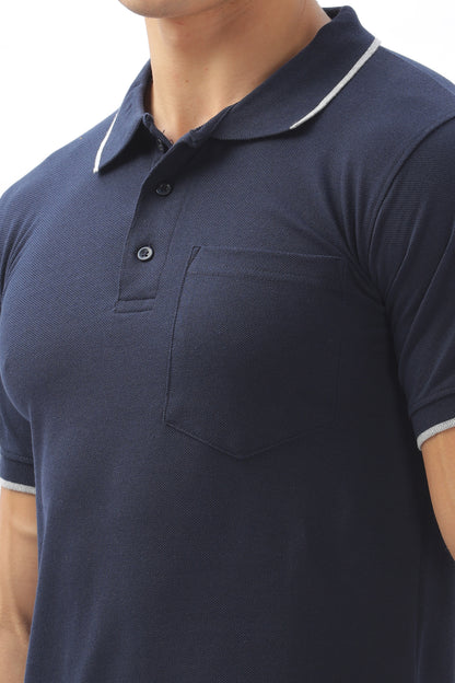 Navy blue Plain Collar T-Shirt – Pique Fabric (65% Cotton, 35% Polyester), 220 GSM.