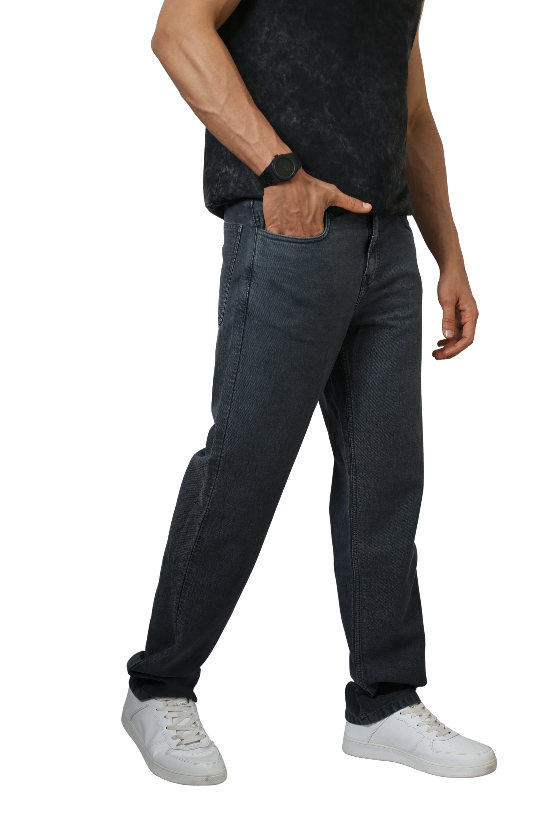 Men’s Regular Fit Dark Grey 100% Cotton Denim Jeans – Premium Stitching, No Color Fade, Brand-Standard Fit
