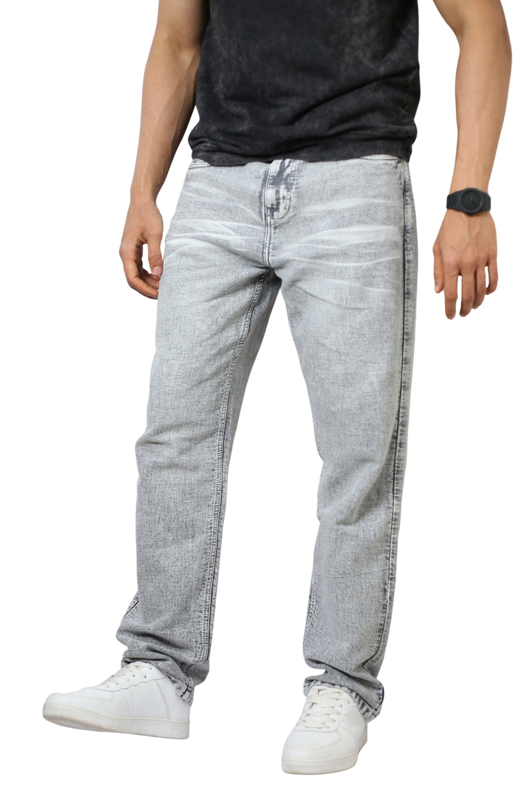 Men’s Silver Grey Jira Washed Straight Fit Jeans – Premium Denim, Breathable Cotton, No Color Fade, Brand-Quality Stitching