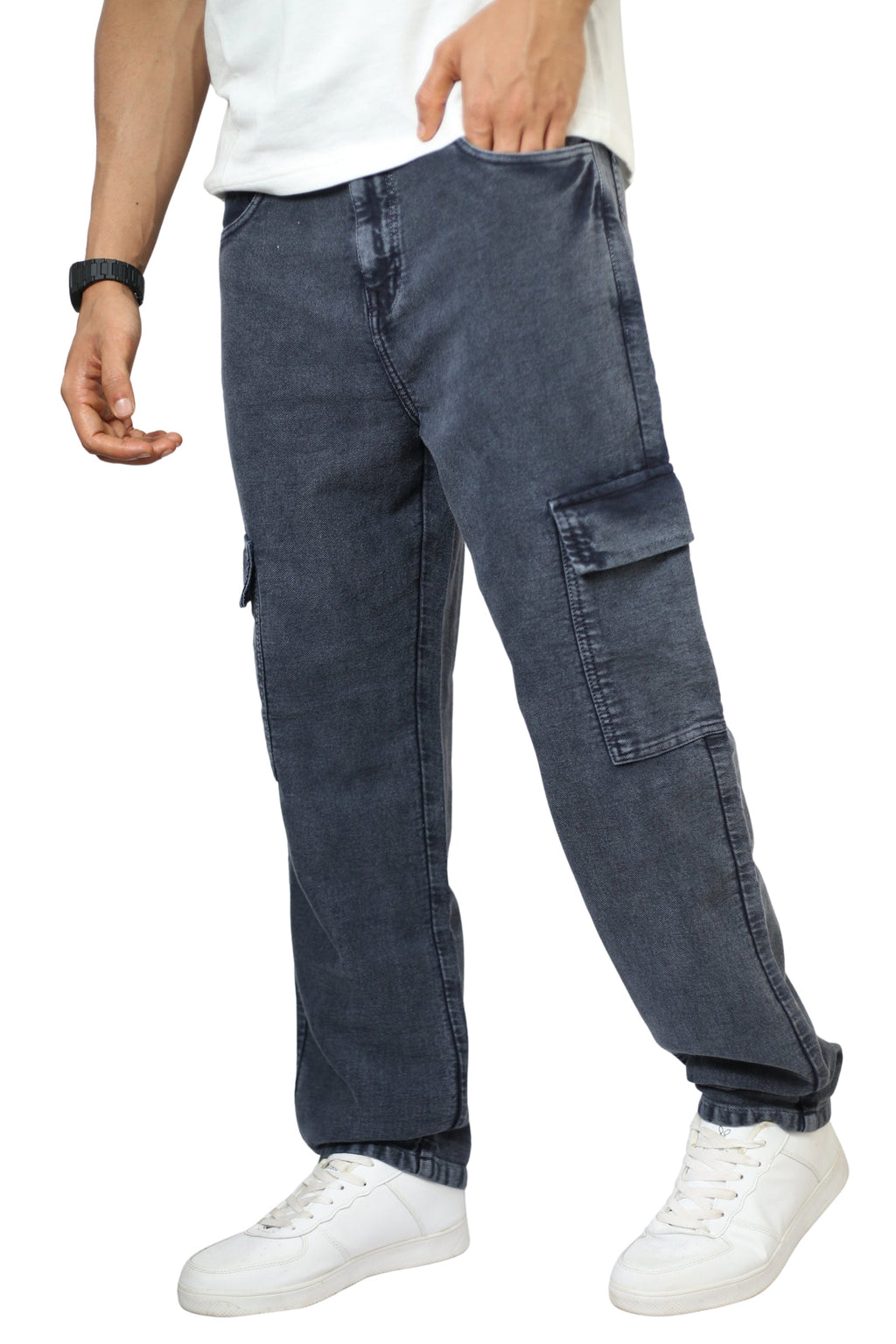 Men’s Straight Fit 7 Pocket Cargo Pants – Ash Grey Finish, Premium Stitching, 100% Breathable Cotton, No Color Fade