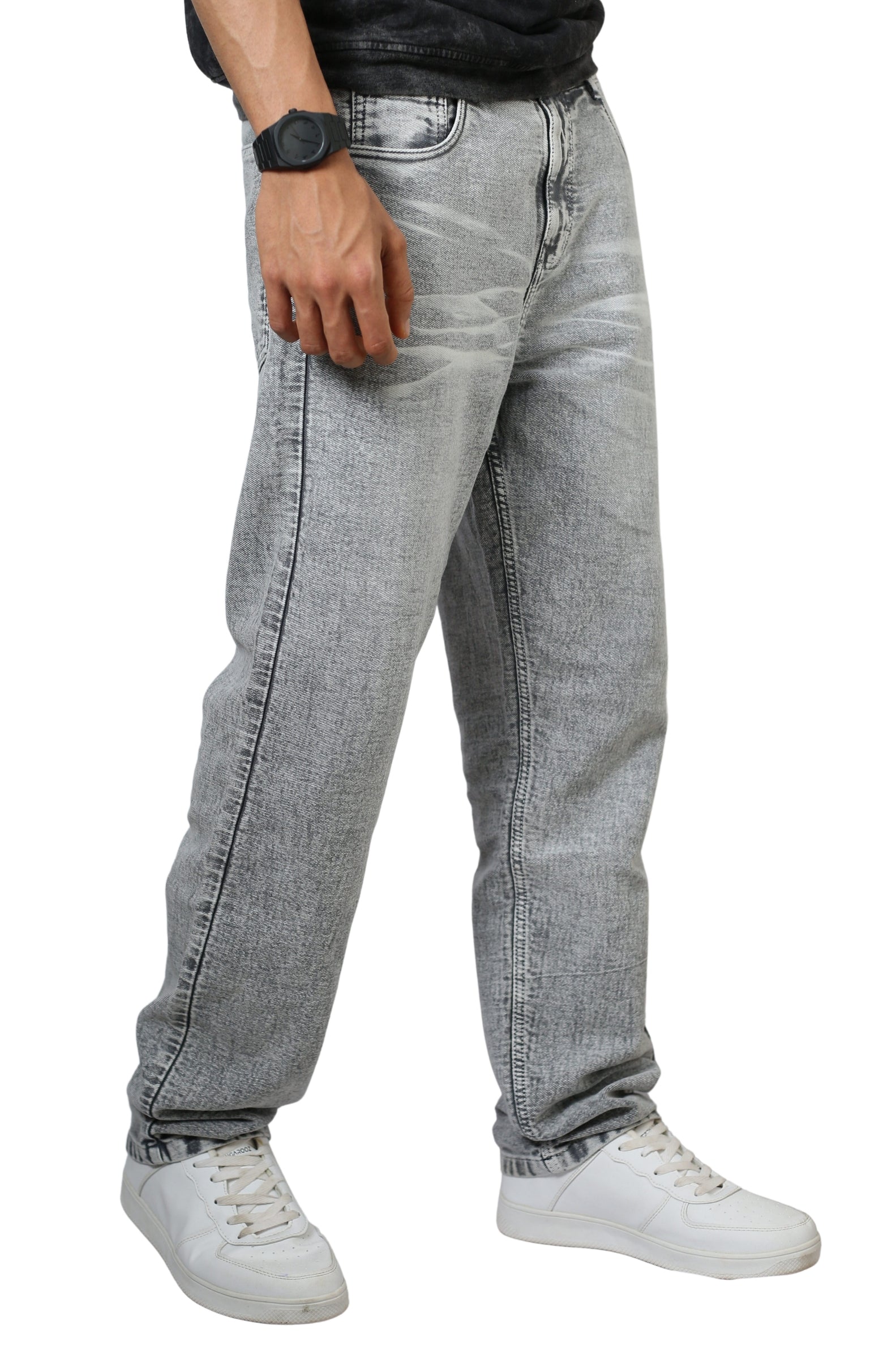 Men’s Silver Grey Jira Washed Straight Fit Jeans – Premium Denim, Breathable Cotton, No Color Fade, Brand-Quality Stitching