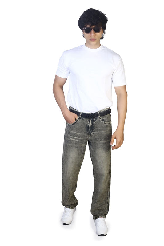 MENS REGULAR FIT JEANS-MEDIUM GREY WITH 3D